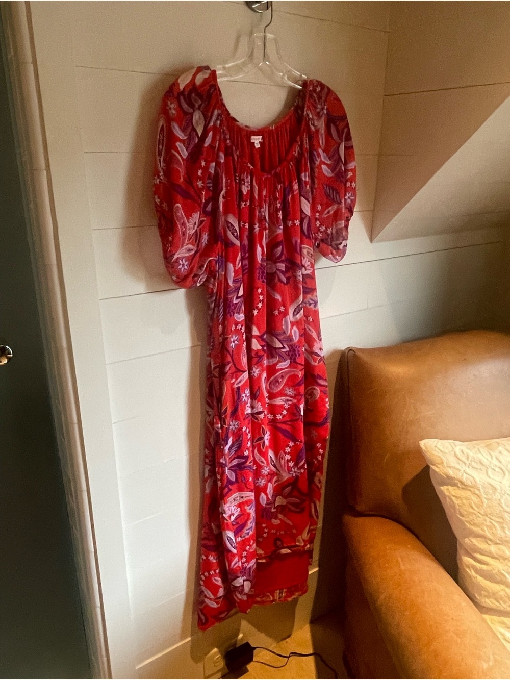 Sundry Red Paisley Puff-Sleeve Maxi Dress